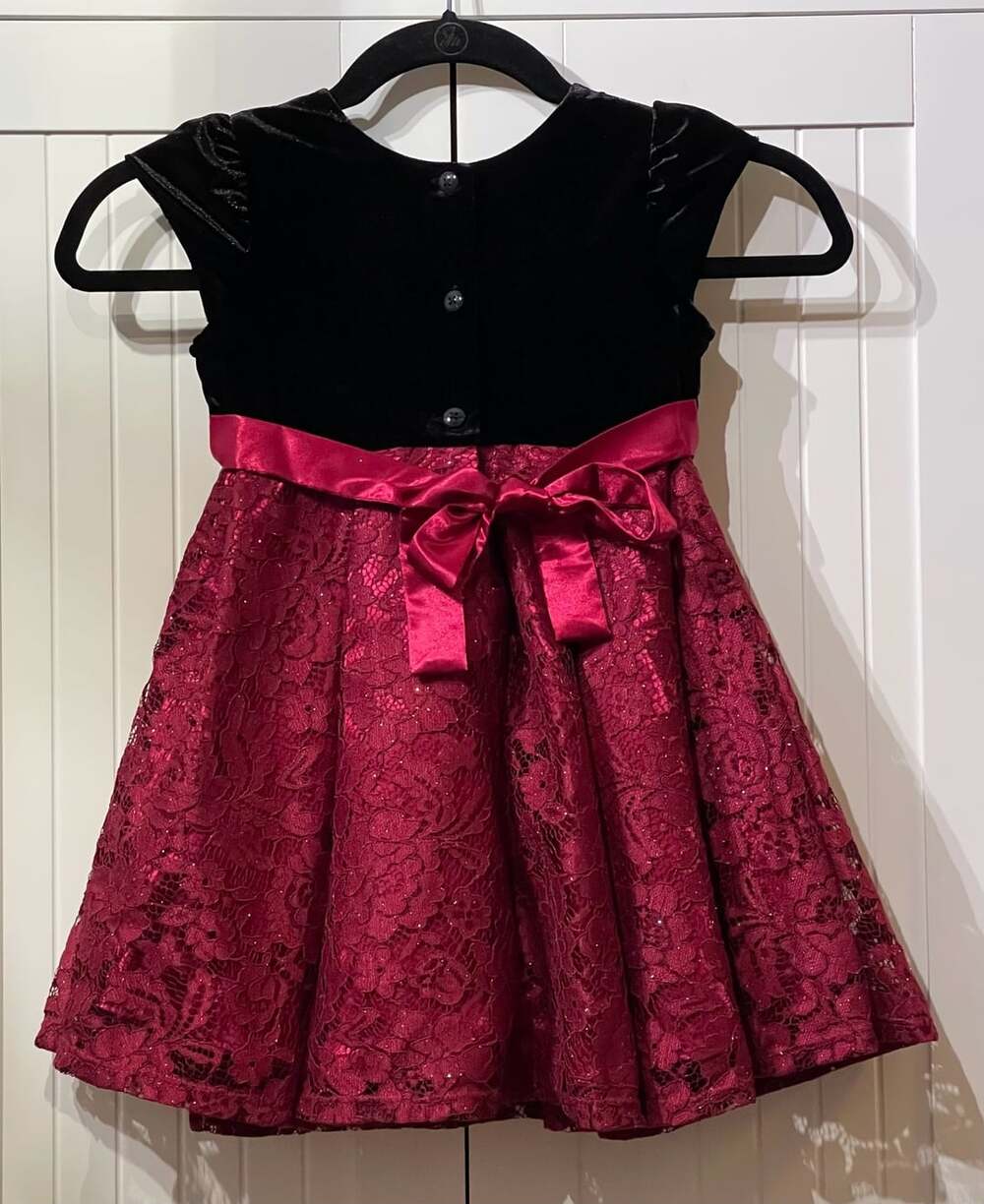 Jona Michelle Holiday Dress Size 4T Red Black Velvet Lace Bow Party - Picture 2 of 8